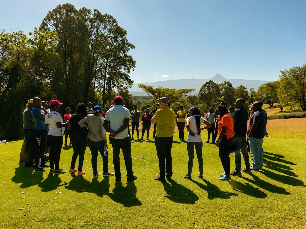 Group circle on open grassland