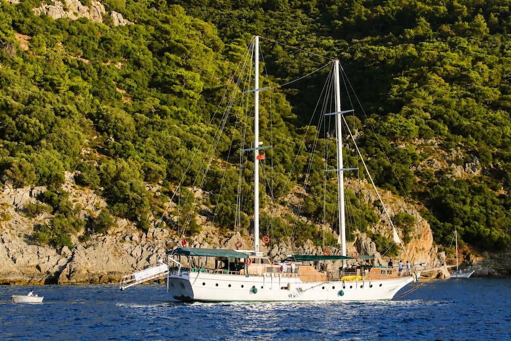 Sailing boat on turquoise water