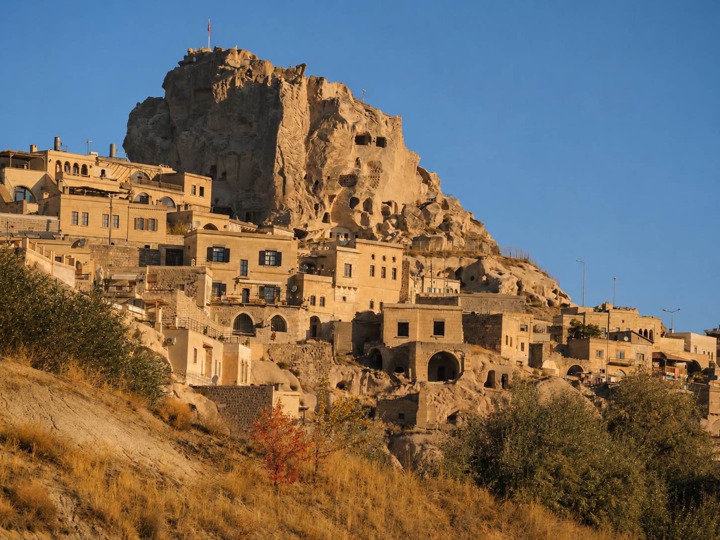 Cappadocia rock village at golden hour